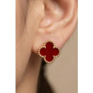 Altın Kaplama Bordo Çelik Cleef Küpe