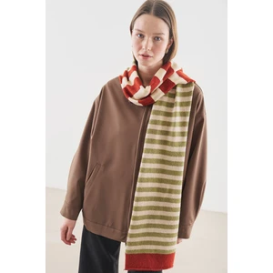 Çizgili Uzun Atkı Ekru