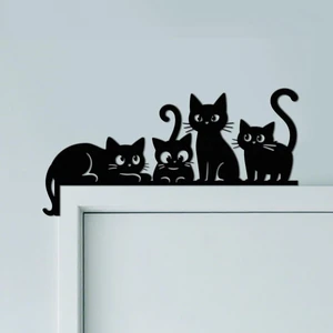 Sscnc Sevimli Kediler Mdf Duvar & Kapı Üstü Dekoru | 2’li Set | 17X8 cm | Siyah