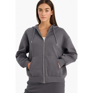 Relax Fit Kapüşonlu Cepli Basic Fermuarlı Sweatshirt C1809AX26SP