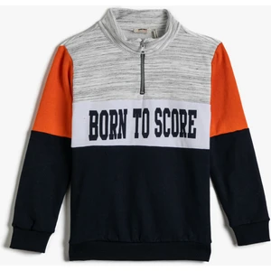 Baskılı Sweatshirt Fermuar Yaka Pamuklu