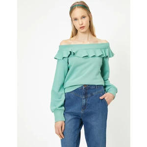 Omzu Açık Fırfırlı Sweatshirt