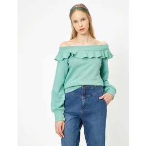 Omzu Açık Fırfırlı Sweatshirt