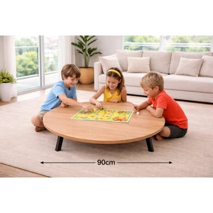 Alesta Life 90 Cm Çap - Ahşap Renk Katlanabilir Yer Sofrası Hamur Açma Tahtası Oyun Masası - 21 Cm Yükseklik