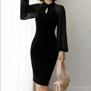 Nake Butik Kadın Siyah Kadife Bodycon Elbise