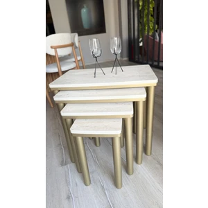 4lü Bohem Zigon Sehpa Traverten Bronz