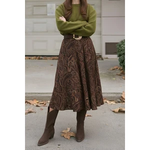 Şal Desen Kloş Etek 1681 - Siyah