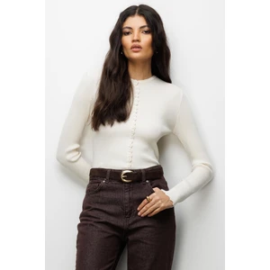 6972 Kadın Fitilli Basic Triko Hırka Naturel
