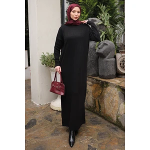 İmaj Butik Siyah Dik Yaka Fitilli Triko Elbise
