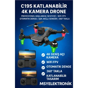 Katlanabilir 4K Kamera Drone | Wifi Fpv, 360° Takla, Işık Sensörü C19S
