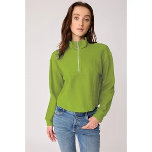 Dik Yaka Fermuarlı Örme Sweatshirt