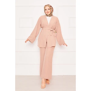 Kimonolu İkili Tesettür Takım Vizon