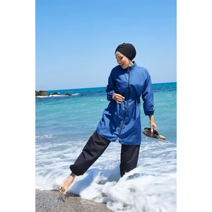 Fermuar Detaylı Tesettür Mayo İndigo