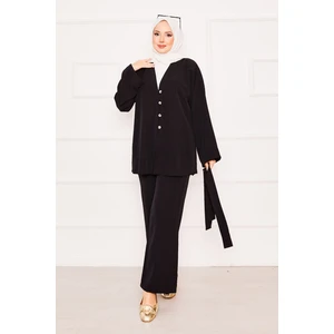 Kimonolu İkili Tesettür Takım Siyah