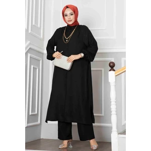 Düğmeli Tunik İkili Tesettür Takım Siyah