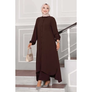 Boydan Düğmeli Aerobin Tesettür İkili Takım Kahve