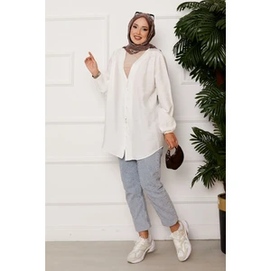 Önden Düğmeli Kimono Gömlek Ekru