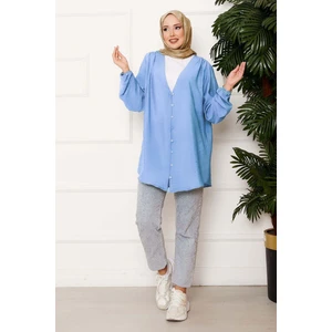 Önden Düğmeli Kimono Gömlek Mavi