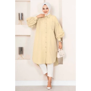 Oval Kesim Tesettür Gömlek Tunik Sarı