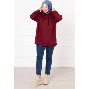 Kanguru Cepli Tesettür Sweatshirt Bordo