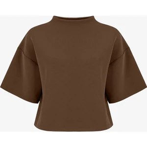 Haki Bisiklet Yaka Crop Modal Üst