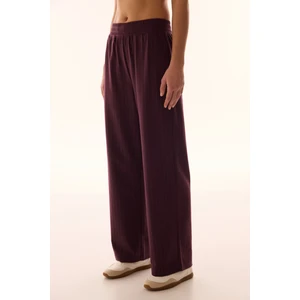 Bordo Çizgili Geniş Paça Pantolon