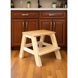 Naturel Ahşap Basamak Tabure – 2 Basamaklı
