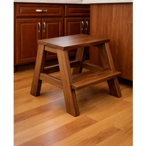 Ceviz Renk Ahşap Basamak Tabure – 2 Basamaklı