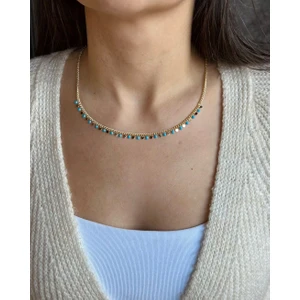 Nunu Takı Mavi Altın Renkli Pullu Kolye