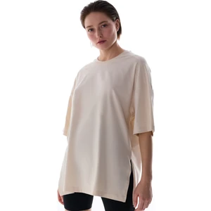 Açık Bej Oversize Bisiklet Yaka Pamuklu Tişört