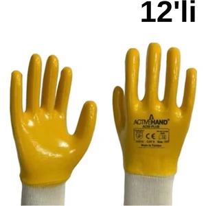 ACTİVEHAND AC-02 PLUS Tam Kaplı Sarı Nitril Profesyonel İş Eldiveni 12'li