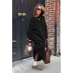 Siyah Bisiklet Yaka Basic Triko Kadın Elbise MG2611