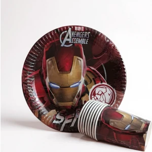 Cadde Süs Iron Man Temalı Tabak Bardak 8'li Set
