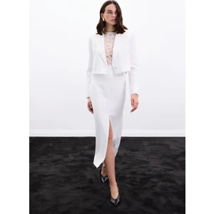 Yırtmaçlı Midi  Etek - Ekru