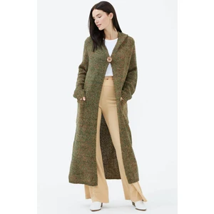 Kapüşonlu Cepli Triko Hırka - Taba