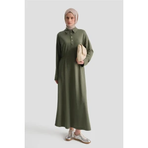 Beli Lastikli Modal Elbise Haki