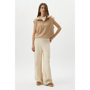 Krem Geniş Paça Triko Kadın Pantolon 23274