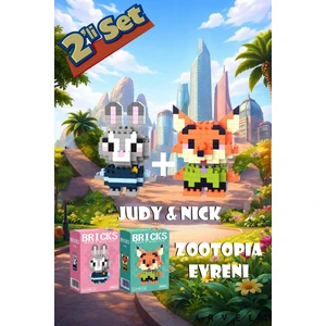 Bricks Judy Hopps - Nick Wilde Mini Bricks 3D Puzzle / Sevimli Figür / 2'li Eğlenceli Set / Hobi+..
