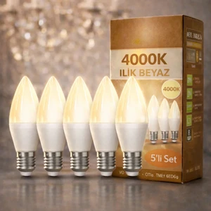 Ilık Beyaz Mum Ampul 5'li 8W E14 – 4000K