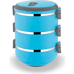 3 Katlı Sızdırmaz Çelik Yemek Termosu-Mavi