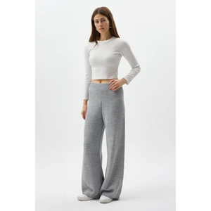 Gri Geniş Paça Triko Kadın Pantolon 23274
