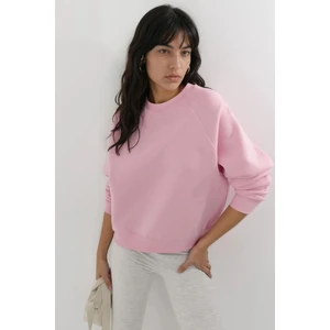 Kadın Busem Bisiklet Yaka Uzun Kollu Örme Sweatshirt Toz Pembe