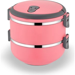 2 Katlı Sızdırmaz Çelik Yemek Termosu-Pembe