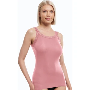 Kadın Pembe Micro Modal Kalın Askılı Dantelli Atlet 1018