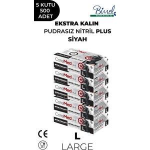 Ekstra Kalın Nitril Siyah Plus Muayene Eldiveni L - 5 Paket 50'li