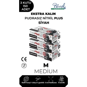Ekstra Kalın Nitril Siyah Plus Muayene Eldiveni M - 3 Paket 50'li