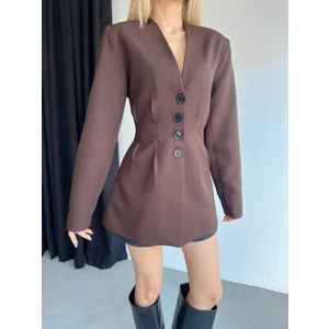 Kadın Düğme Detaylı Blazer Ceket Elbise