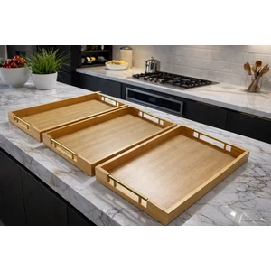 Tuğra Store 3 Adet Bambu Modern Tasarım Servis Tepsi Seti