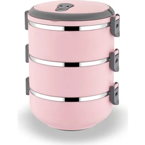 3 Katlı Sızdırmaz Çelik Yemek Termosu-Pudra