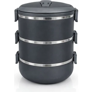 3 Katlı Sızdırmaz Çelik Yemek Termosu-Gri